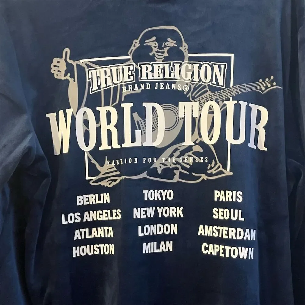 True Religion Men's Varsity Jacket Size S Blue Full Zip Casual velour